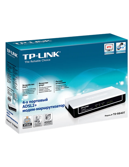 ADSL Модем TP-LINK TD-8840T, ADSL/ADSL2/ADSL2 + до 24 Мбит/с, Чёрный