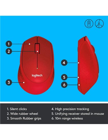 Беcпроводная мышь Logitech M330 Silent Plus, Красный
