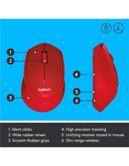 Mouse Wireless Logitech M330 Silent Plus, Roșu