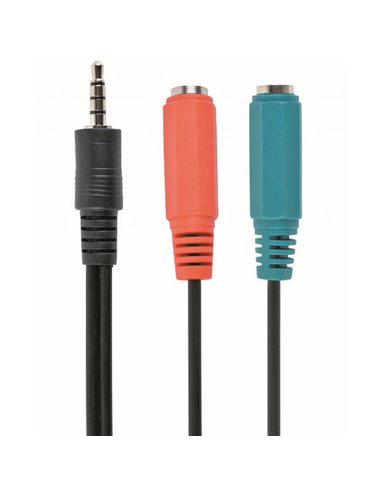 Audio Adaptor Cablexpert CCA-417, 3.5mm 4-pin (M) - 2x 3.5mm 3-pin (F), 0,2m, Negru