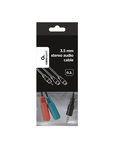 Audio Adaptor Cablexpert CCA-417, 3.5mm 4-pin (M) - 2x 3.5mm 3-pin (F), 0,2m, Negru