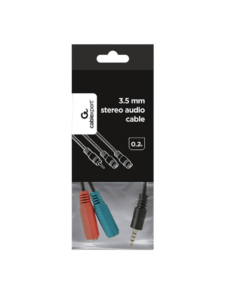 Audio Adaptor Cablexpert CCA-417, 3.5mm 4-pin (M) - 2x 3.5mm 3-pin (F), 0,2m, Negru