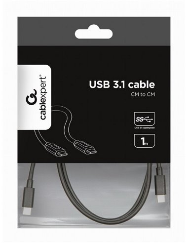 Кабель для зарядки и синхронизации Cablexpert CCP-USB3.1-CMCM-1M, USB Type-C/USB Type-C, 1м, Чёрный