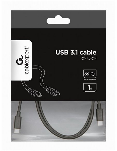 Кабель для зарядки и синхронизации Cablexpert CCP-USB3.1-CMCM-1M, USB Type-C/USB Type-C, 1м, Чёрный