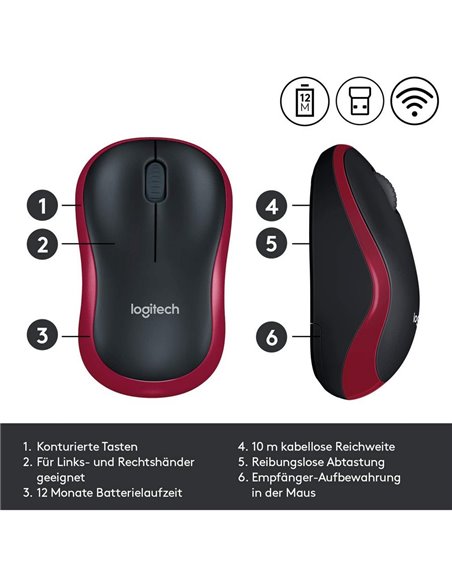Беcпроводная мышь Logitech M185, Красный