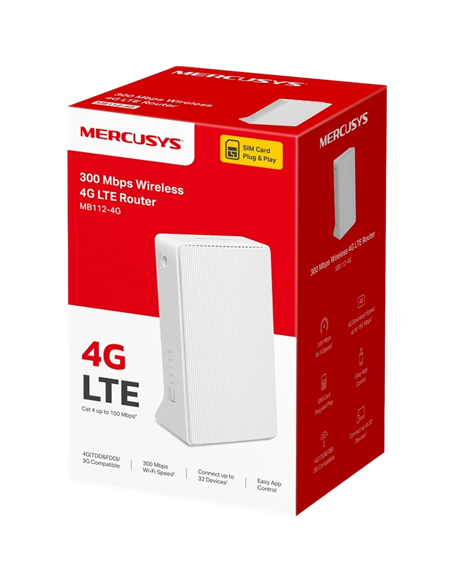 Router fără fir MERCUSYS MB112-4G, Wi-Fi + 4G LTE, Alb