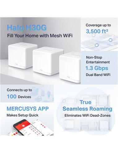 Sistem Wi-Fi Mesh MERCUSYS Halo H30G (3-pack), Alb