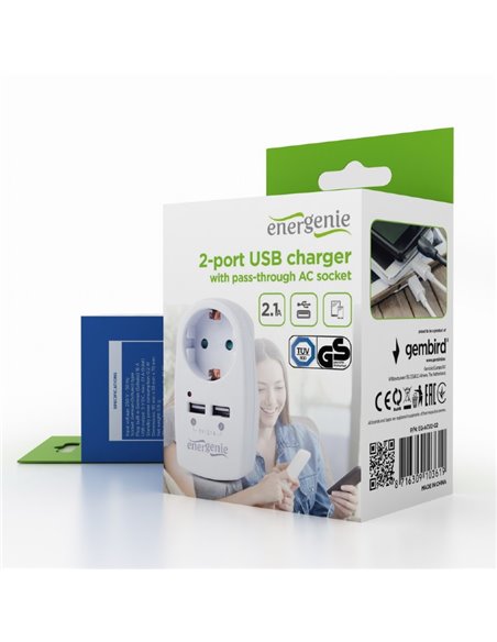 Зарядное устройство Energenie EG-ACU2-02, Белый
