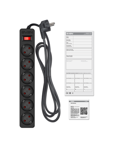 Prelungitor electric SVEN SF-06E, 6 Prize, 3m, Negru