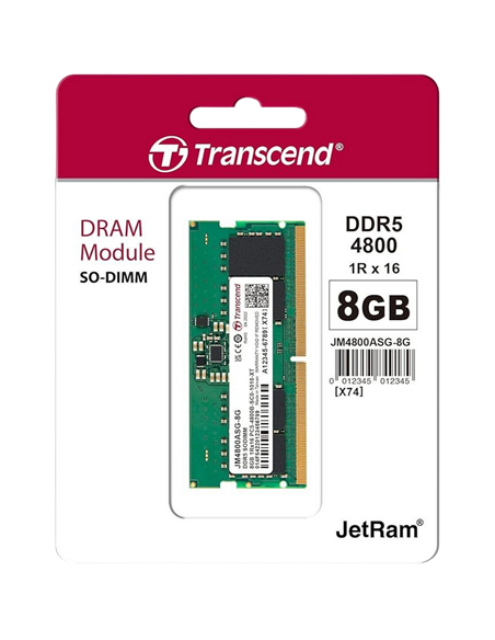 Оперативная память Transcend JM4800ASG-8G, DDR5 SDRAM, 4800 МГц, 8Гб, JM4800ASG-8G