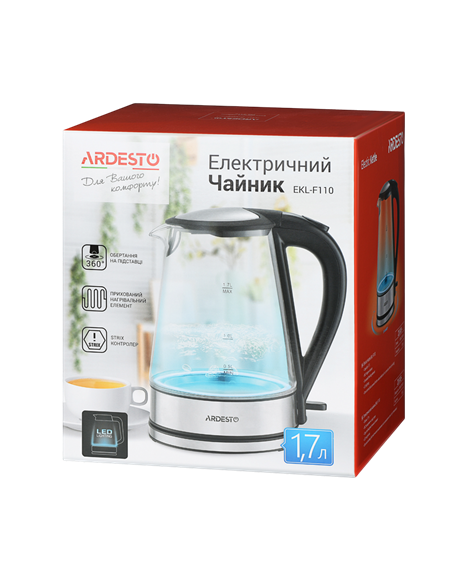 Fierbător electric Ardesto EKL-F110, Oțel Inoxidabil | Negru