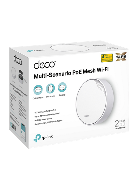 Whole-Home Mesh Dual Band Wi-Fi 6 System TP-LINK, "Deco X50-PoE(2-pack)", 3000Mbps, MU-MIMO, 2.5Gbps