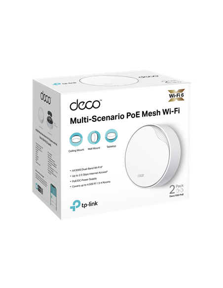 Whole-Home Mesh Dual Band Wi-Fi 6 System TP-LINK, "Deco X50-PoE(2-pack)", 3000Mbps, MU-MIMO, 2.5Gbps
