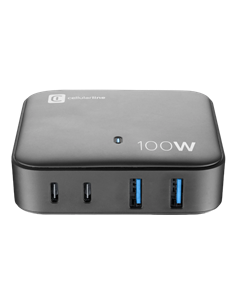 Зарядное устройство Cellularline Wall Charger GAN, 4 Ports, 100W, 100Вт, Чёрный