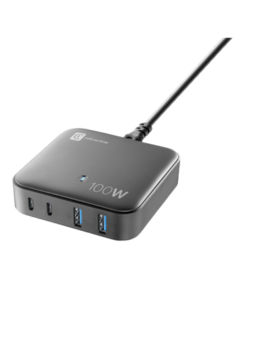 Зарядное устройство Cellularline Wall Charger GAN, 4 Ports, 100W, 100Вт, Чёрный