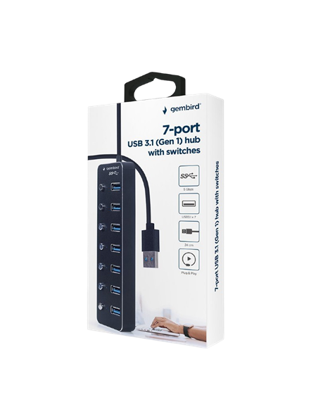 USB-концентратор Gembird UHB-U3P7P-01, Чёрный