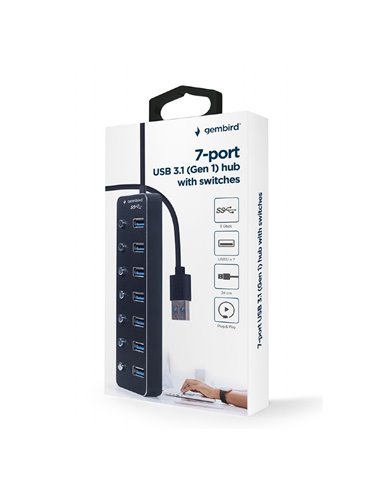 USB-концентратор Gembird UHB-U3P7P-01, Чёрный