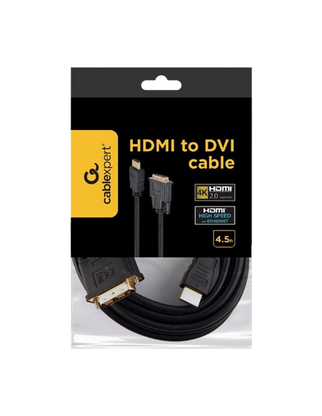 Видео кабель Cablexpert CC-HDMI-DVI-15, HDMI (M) - DVI-I (M), 4,5м, Чёрный