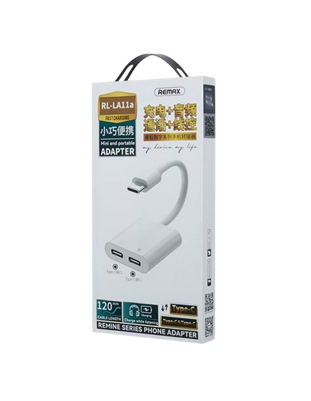 Audio Adaptor Remax RL-LA11a, USB Type-C/USB Type-C, 0,12m, Alb