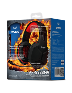 Игровая Гарнитура SVEN AP-G988MV, Проводной аналоговый, Чёрный/Красный 2