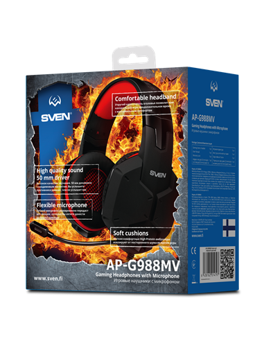 Căști gaming SVEN AP-G988MV, Cu fir, Negru/Roșu