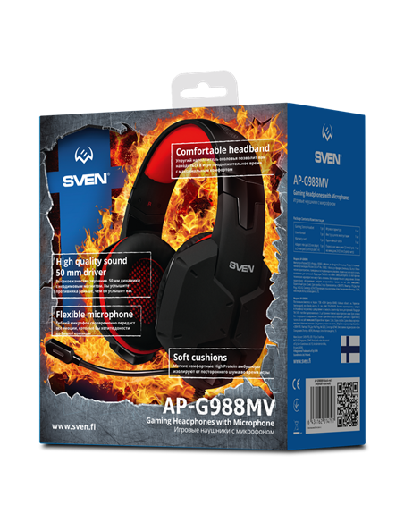 Căști gaming SVEN AP-G988MV, Cu fir, Negru/Roșu