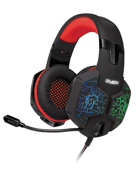 Căști gaming SVEN AP-U988MV, Cu fir, Negru/Roșu