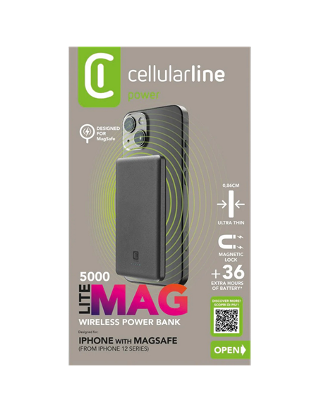 Портативное зарядное устройство Cellularline MAG LITE 5000мА·ч, Серый