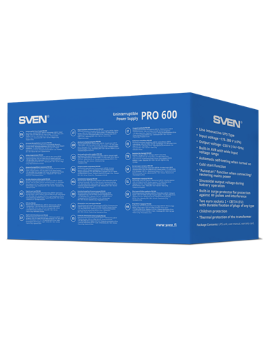 Источник бесперебойного питания SVEN Pro  600, Линейно-интерактивный, 600VA, Башня