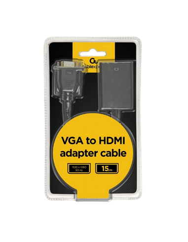Видео/Audio конвертер Cablexpert A-VGA-HDMI-01, VGA D-Sub + 3.5 mm Jack - HDMI (F), 0,15м, Чёрный
