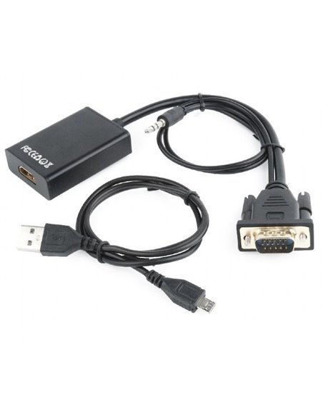 Convertor Video/Audio Cablexpert A-VGA-HDMI-01, VGA D-Sub + 3.5 mm Jack - HDMI (F), 0,15m, Negru
