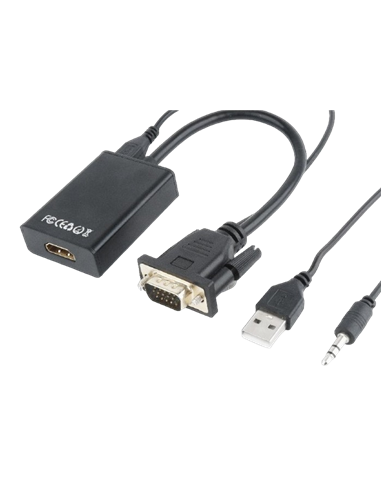 Видео/Audio конвертер Cablexpert A-VGA-HDMI-01, VGA D-Sub + 3.5 mm Jack - HDMI (F), 0,15м, Чёрный
