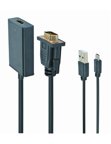 Видео/Audio конвертер Cablexpert A-VGA-HDMI-01, VGA D-Sub + 3.5 mm Jack - HDMI (F), 0,15м, Чёрный