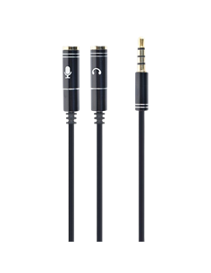 Аудио адаптер Cablexpert CCA-417M, 3.5mm 4-pin (M) - 2x 3.5mm 3-pin (F), 0,2м, Чёрный