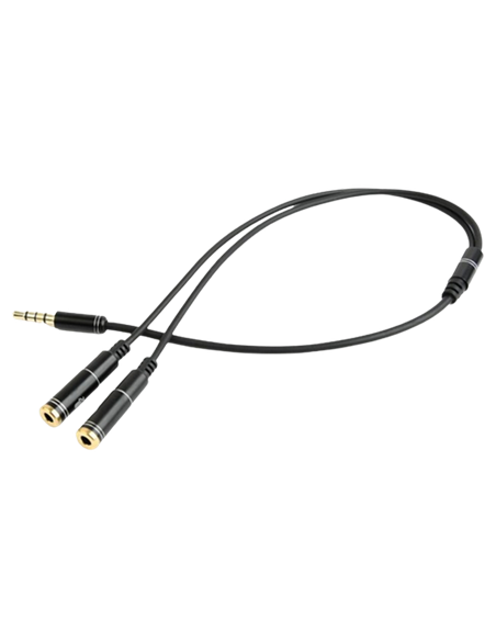 Аудио адаптер Cablexpert CCA-417M, 3.5mm 4-pin (M) - 2x 3.5mm 3-pin (F), 0,2м, Чёрный