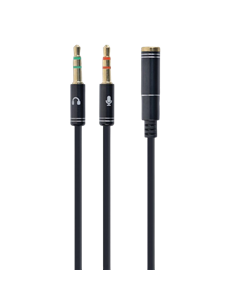Audio Adaptor Cablexpert CCA-418M, 3.5mm 4-pin (F) - 2x3.5mm 3-pin (M), 0,2m, Negru