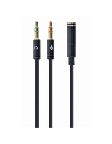 Audio Adaptor Cablexpert CCA-418M, 3.5mm 4-pin (F) - 2x3.5mm 3-pin (M), 0,2m, Negru