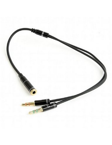 Audio Adaptor Cablexpert CCA-418M, 3.5mm 4-pin (F) - 2x3.5mm 3-pin (M), 0,2m, Negru