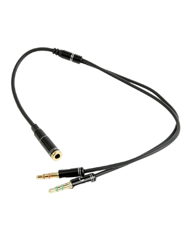 Audio Adaptor Cablexpert CCA-418M, 3.5mm 4-pin (F) - 2x3.5mm 3-pin (M), 0,2m, Negru