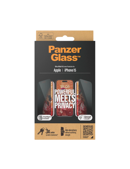 Защитное стекло PanzerGlass iPhone 15 UWF Privacy wA, Прозрачный