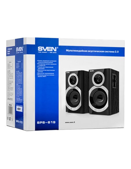 Компьютерные колонки 2.0 SVEN SPS-619, Чёрный
