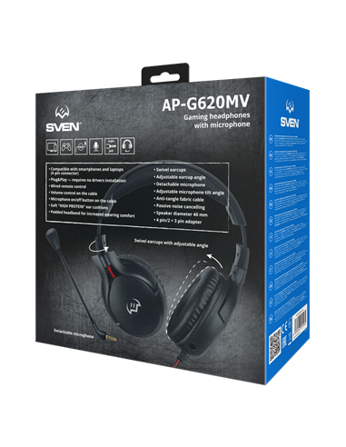 Игровая Гарнитура SVEN AP-G620MV, Проводной аналоговый, Чёрный