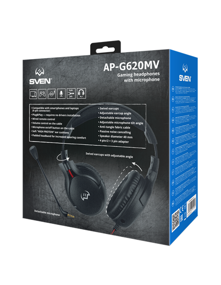 Игровая Гарнитура SVEN AP-G620MV, Проводной аналоговый, Чёрный