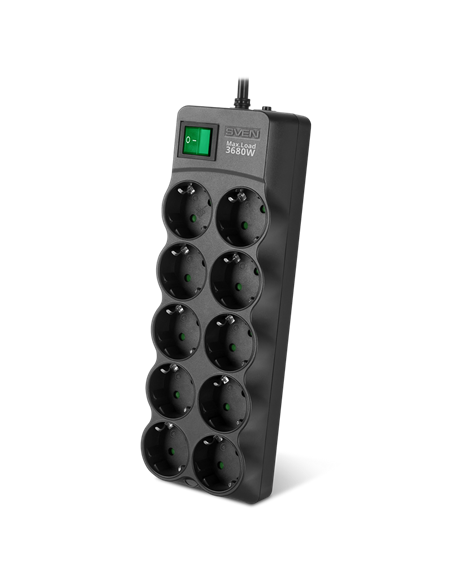 Prelungitor electric SVEN SF-10E-16, 10 Prize, 5m, Negru