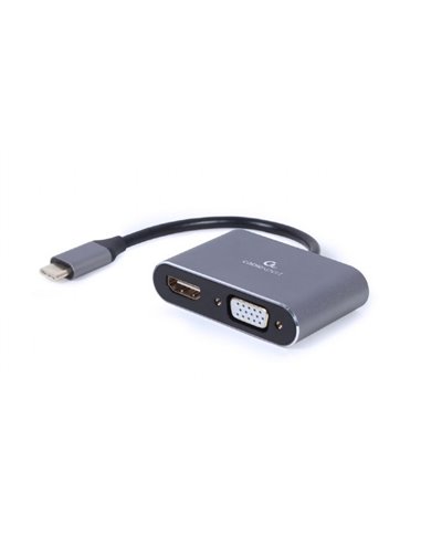 Видеоадаптер Cablexpert A-USB3C-HDMIVGA-01, USB Type-C - VGA, HDMI, Серый
