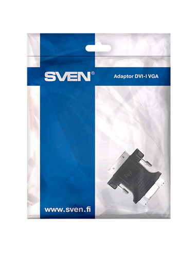 Видеоадаптер SVEN SV-015534, DVI-I (M) - VGA D-Sub (F), Чёрный