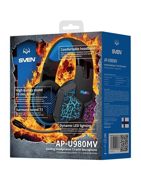 Игровая Гарнитура SVEN AP-U980MV, Проводной аналоговый, Чё/рный/Синий