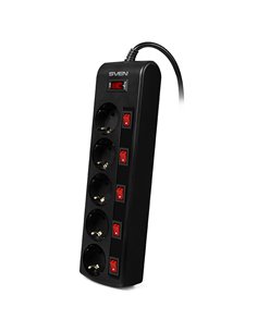 Сетевой фильтр SVEN SF-05PL, 5 Розеток, 1,8м, Чёрный 2