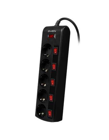 Prelungitor electric SVEN SF-05PL, 5 Prize, 1,8m, Negru