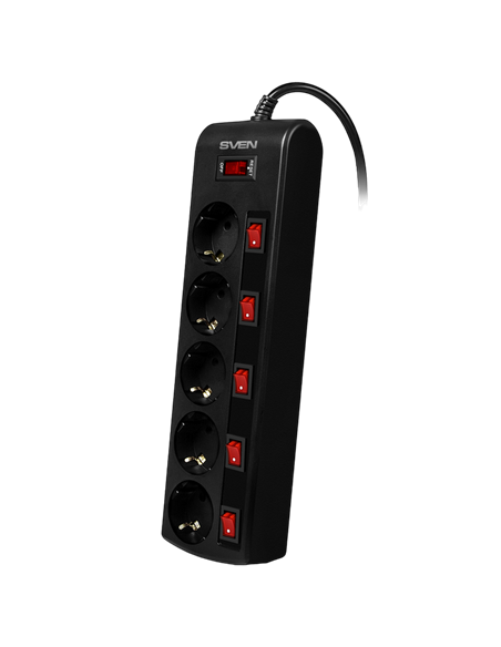 Prelungitor electric SVEN SF-05PL, 5 Prize, 1,8m, Negru